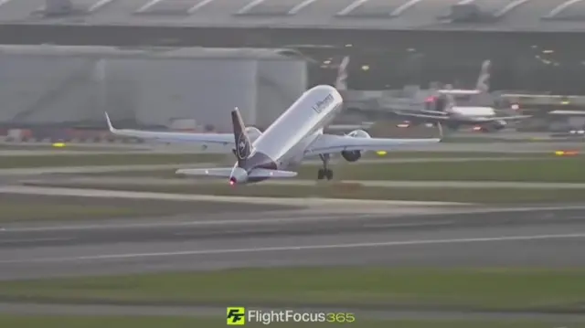 A flight taking off from a runway