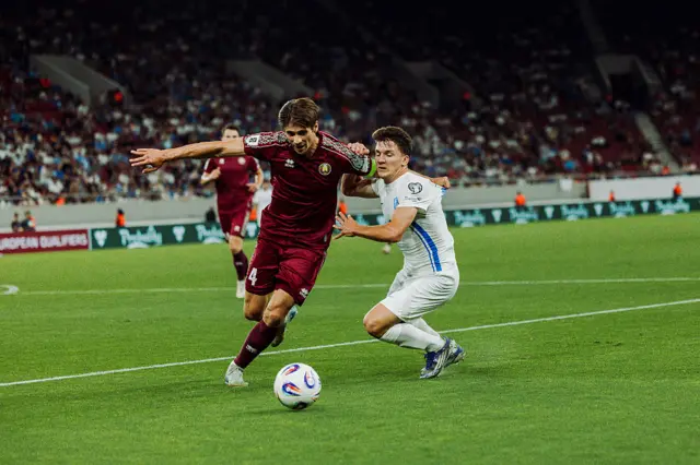 Christos Tzolis participates in the match between Greece and Belarus