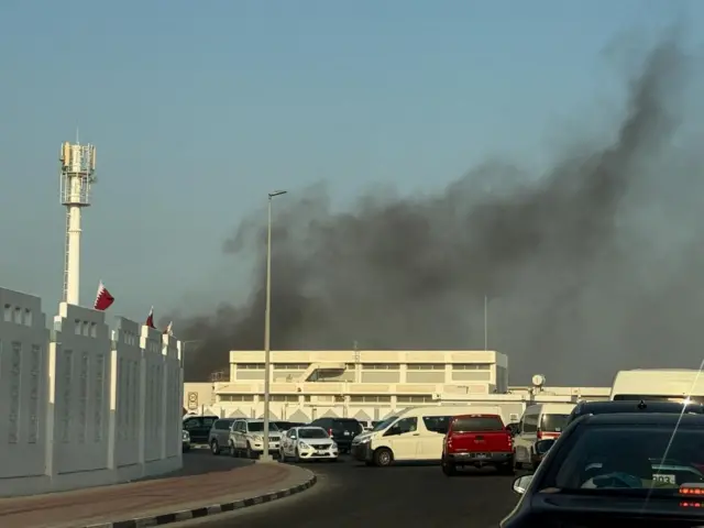 Smoke rises after several blasts were heard in Doha, Qatar, September 9, 2025.