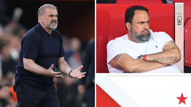 Ange Postecoglou split picture with Evangelos Marinakis