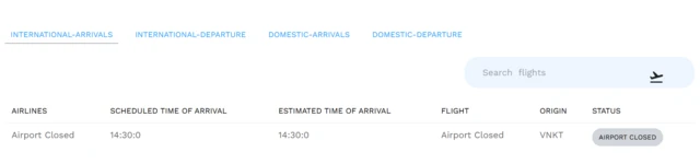 A screenshot of the arrivals/departures board