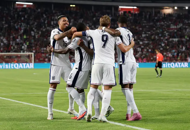 Marc Guehi of England celebrates with teammates