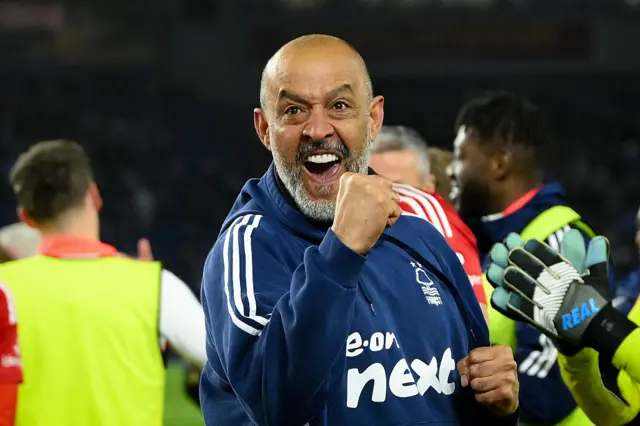 Nuno Espirito Santo, Nottingham Forest head coach, celebrates victory