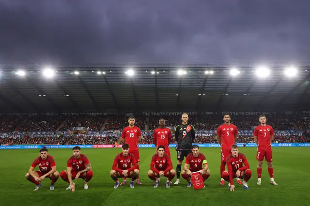 Wales players line up