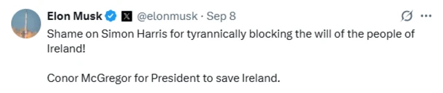 A screenshot of Elon Musk's tweet