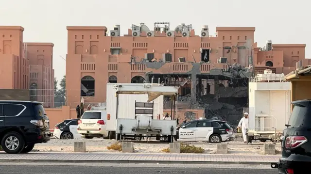 A damaged building, following an Israeli attack on Hamas leaders, according to an Israeli official, in Doha, Qatar