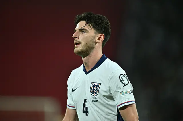 Declan Rice of England looks on