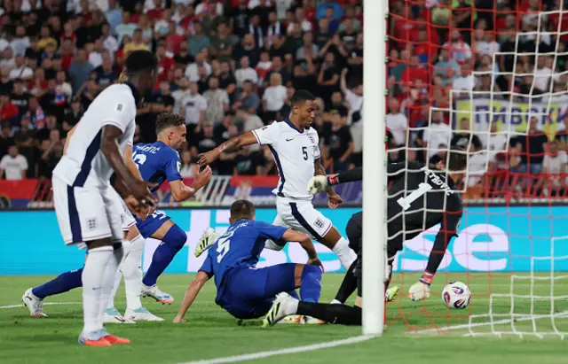 Ezri Konsa of England scores