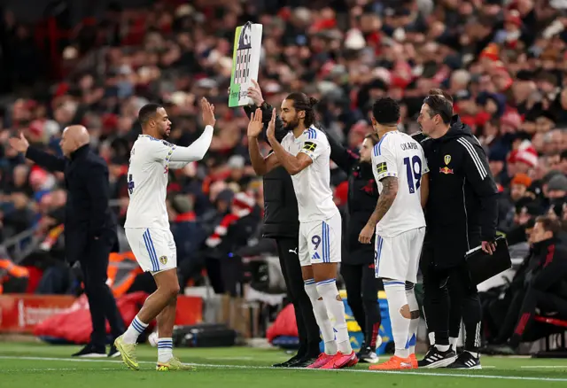 Dominic Calvert-Lewin of Leeds United replaces team mate Lukas Nmech