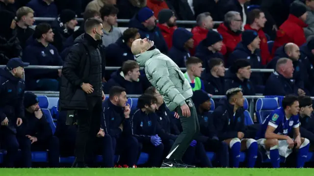 Enzo Maresca reacts on the touchline during Chelsea's victory against Cardiff City.
