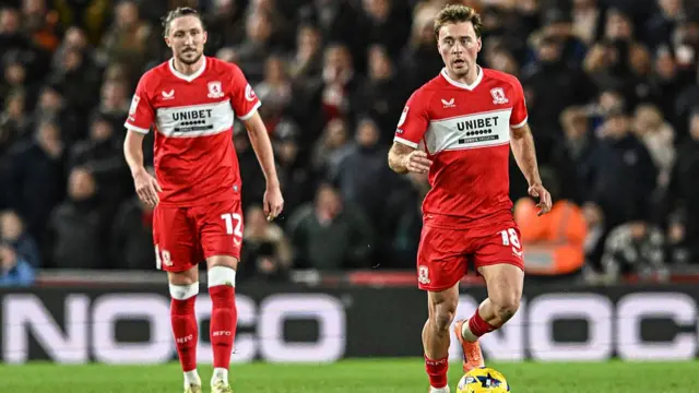Aidan Morris of Middlesbrough plays during the Championship match between Middlesbrough and Hull City at the Riverside Stadium
