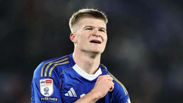 Jordan James celebrating scoring for Leicester.