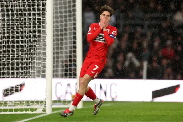 Hayden Hackney of Middlesbrough reacts