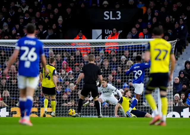 Ipswich Town's Chuba Akpom scores