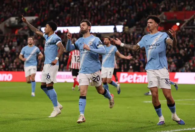 Manchester City's Bernardo Silva celebrates scoring a goal that was later disallowed
