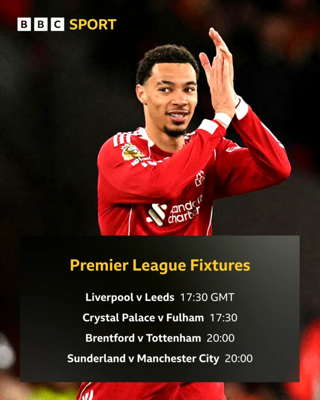 A graphic showing four Premier League fixtures with Hugo Ekitike in the background