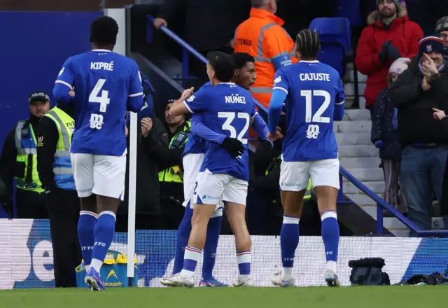 Jaden Philogene-Bidace of Ipswich Town celebrates