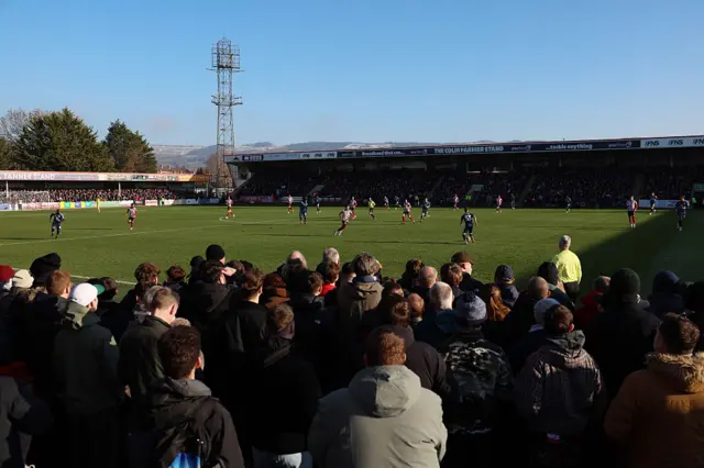 Cheltenham v Leicester pitch view from stands