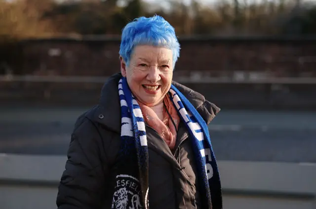 Macclesfield fan with blue hair