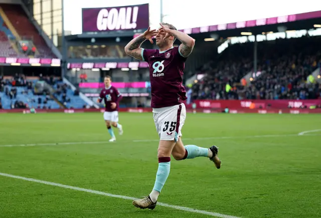 Ashley Barnes celebrates at Turf Moor