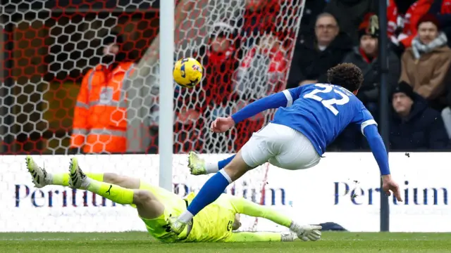 Yousef Salech shoots past Killian Cahill to equalise for Cardiff at Leyton Orient