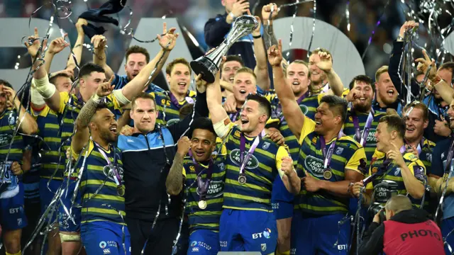 Cardiff lift the Challenge Cup aloft in 2018