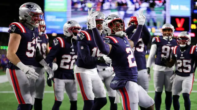 New England Patriots players celebrating