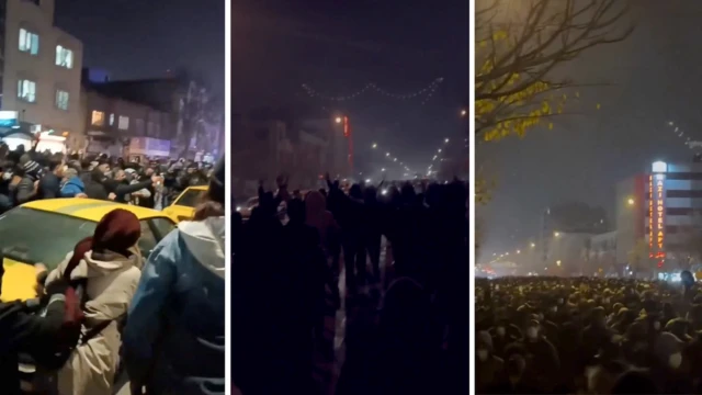 (Left) protests in Urmia, (centre and right) protests in Tehran