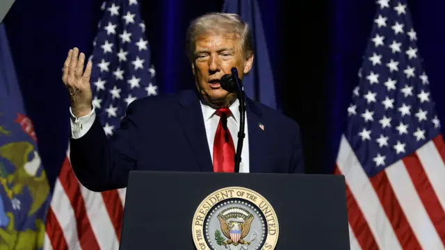U.S. President Donald Trump speaks at the Detroit Economic Club in Detroit, Michigan, U.S., January 13, 2026.