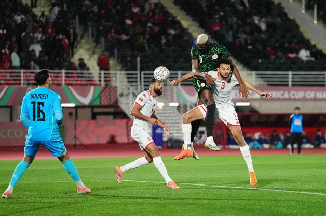 Osimhen heads in a goal earlier in the tournament