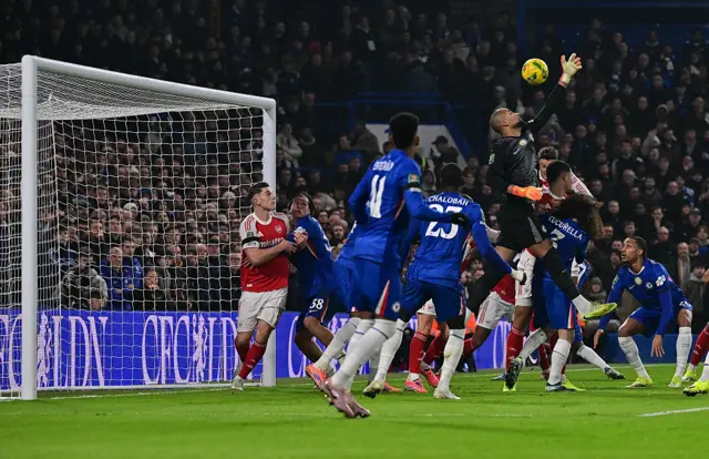 Chelsea's Spanish goalkeeper #01 Robert Sanchez concedes an opening goal