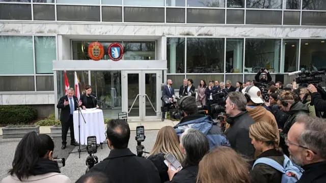 The Danish and Greenlandic foreign ministers speak to the press at the Danish embassy in Washington DC