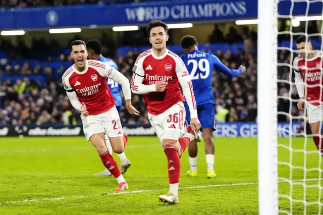 Arsenal's Martin Zubimendi celebrates scoring their side's third goal