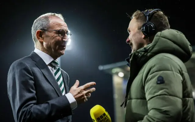 Celtic manager Martin O'Neill speaks to BBC Scotland's Jonathan Sutherland before a William Hill Premiership match between Falkirk and Celtic at The Falkirk Stadium, on January 14, 2026, in Falkirk, Scotland