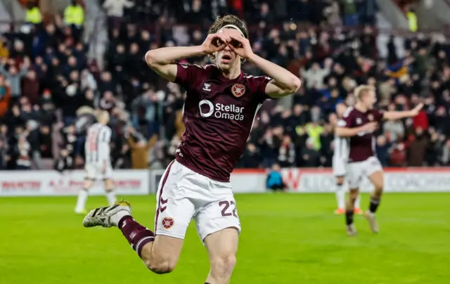 Hearts' Tomas Magnusson celebrates his goal