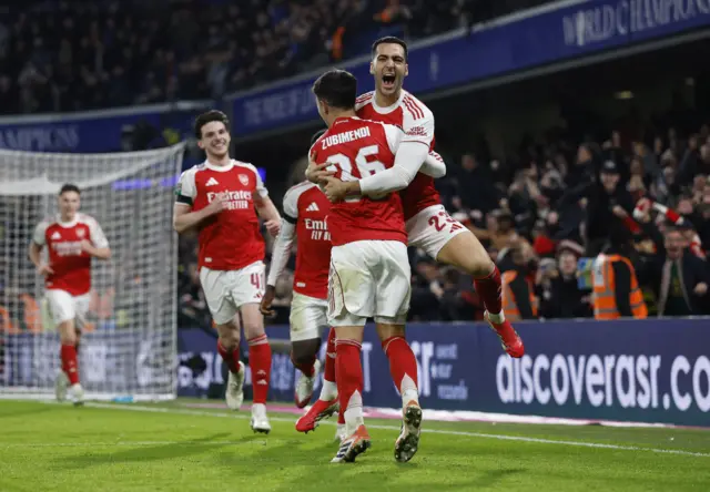 Arsenal's Martin Zubimendi celebrates scoring their third goal