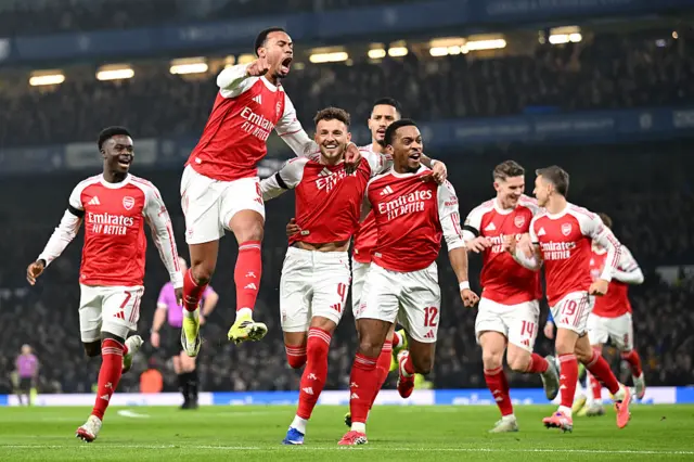 Ben White of Arsenal celebrates scoring his team's first goal