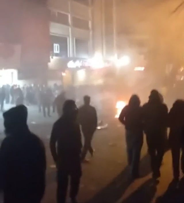 Screengrab from one of the videos showing a protest in Tehran last Thursday that was sent to BBC Persian today