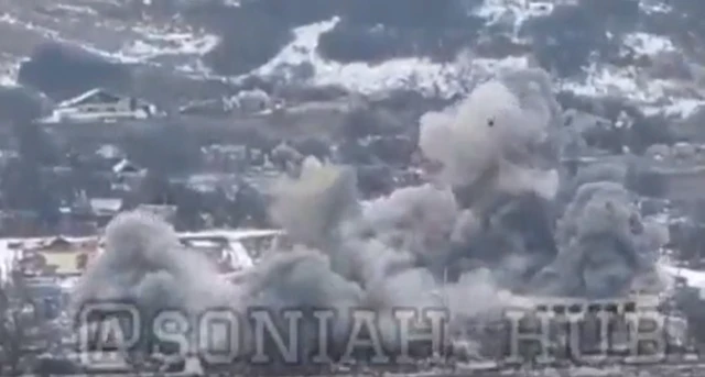 A screengrab from the video showing the moment an explosion rips through the building in Belgorod