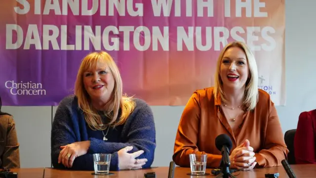 Two of the nurses speaking at a press confernece