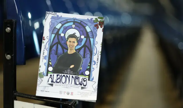 The match day programme showing a welcome message to Eric Ramsay, manager of West Bromwich Albion