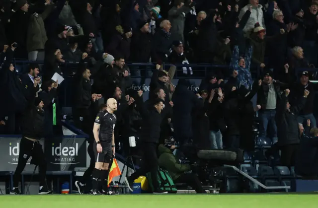 Eric Ramsay, Manager of West Bromwich Albion, celebrates after Jed Wallace scored his team's second goal