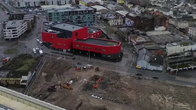 A picture from a drone showing the bomb site from above