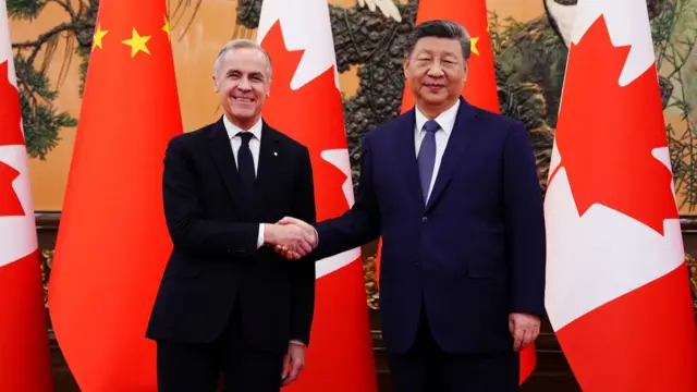 Carney and Xi shake hands