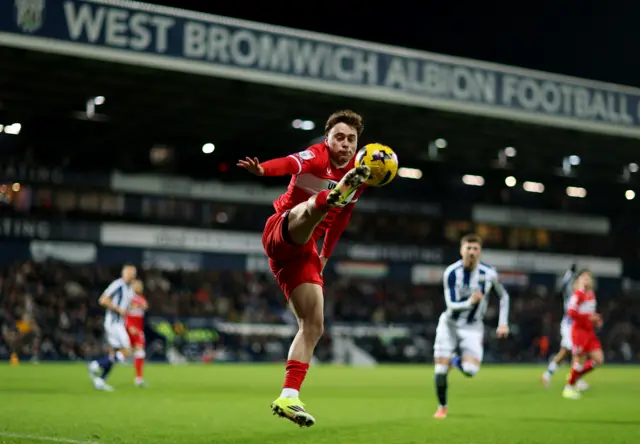 Aidan Morris of Middlesbrough controls the ball