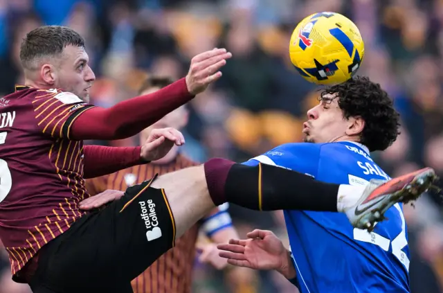 Aden Baldwin of Bradford City and Yousef Salech of Cardiff City