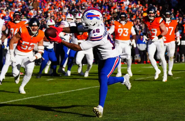 Buffalo Bills wide receiver Mecole Hardman catches a touchdown pass against the Denver Broncos