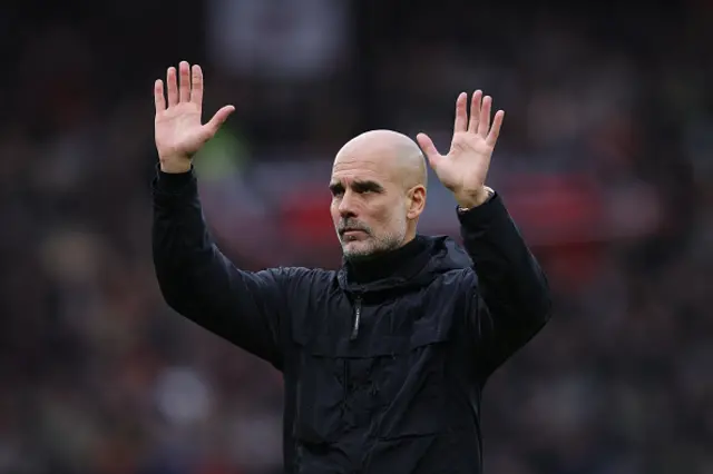 Pep Guardiola, head coach of Manchester City, looks dejected