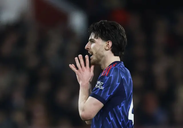Arsenal's Declan Rice reacts