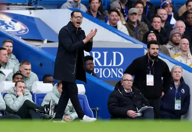 Liam Rosenior, Manager of Chelsea, reacts